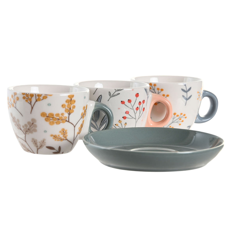 Set of Mugs with Saucers DKD Home Decor Porcelain Multicolour 90 ml