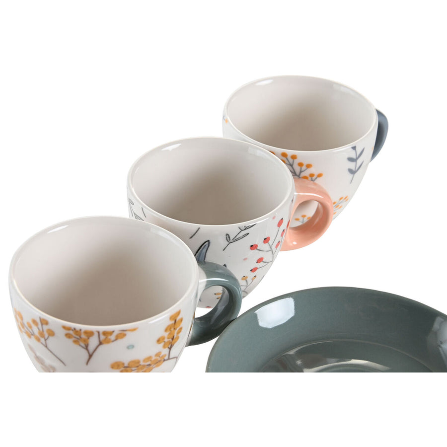 Set of Mugs with Saucers DKD Home Decor Porcelain Multicolour 90 ml