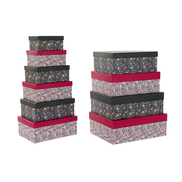 Set of Stackable Organising Boxes DKD Home Decor Squared Flowers Cardboard