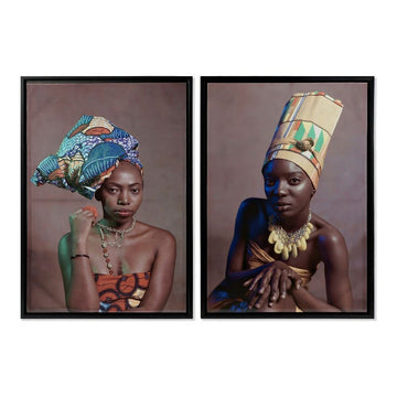 Painting DKD Home Decor African Art 65 x 3,5 x 90 cm Colonial African Woman Lacquered (2 Units)