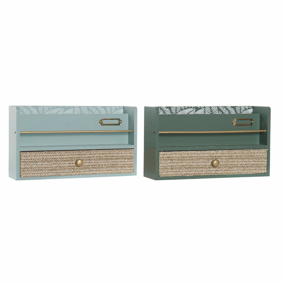 Multi-Purpose Organiser DKD Home Decor LD-181379 Green polypropylene MDF Wood 30 x 9 x 17 cm (2 Units)