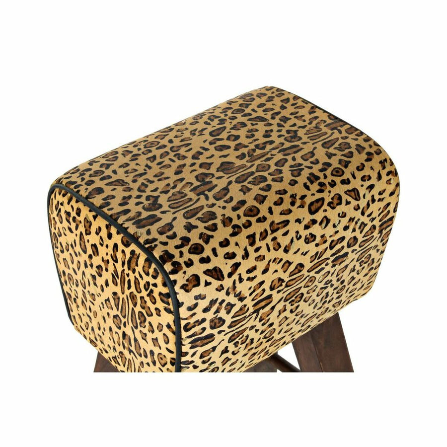 Stool DKD Home Decor Black Wood Brown Leather (43 x 35 x 75 cm)