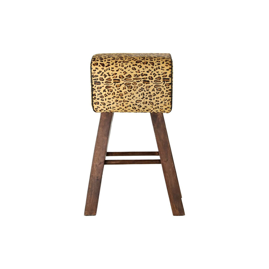 Stool DKD Home Decor Black Wood Brown Leather (43 x 35 x 75 cm)