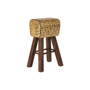 Stool DKD Home Decor Black Wood Brown Leather (43 x 35 x 75 cm)