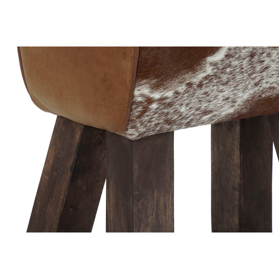 Stool DKD Home Decor Black Wood Brown Leather White (50 x 35 x 75 cm)