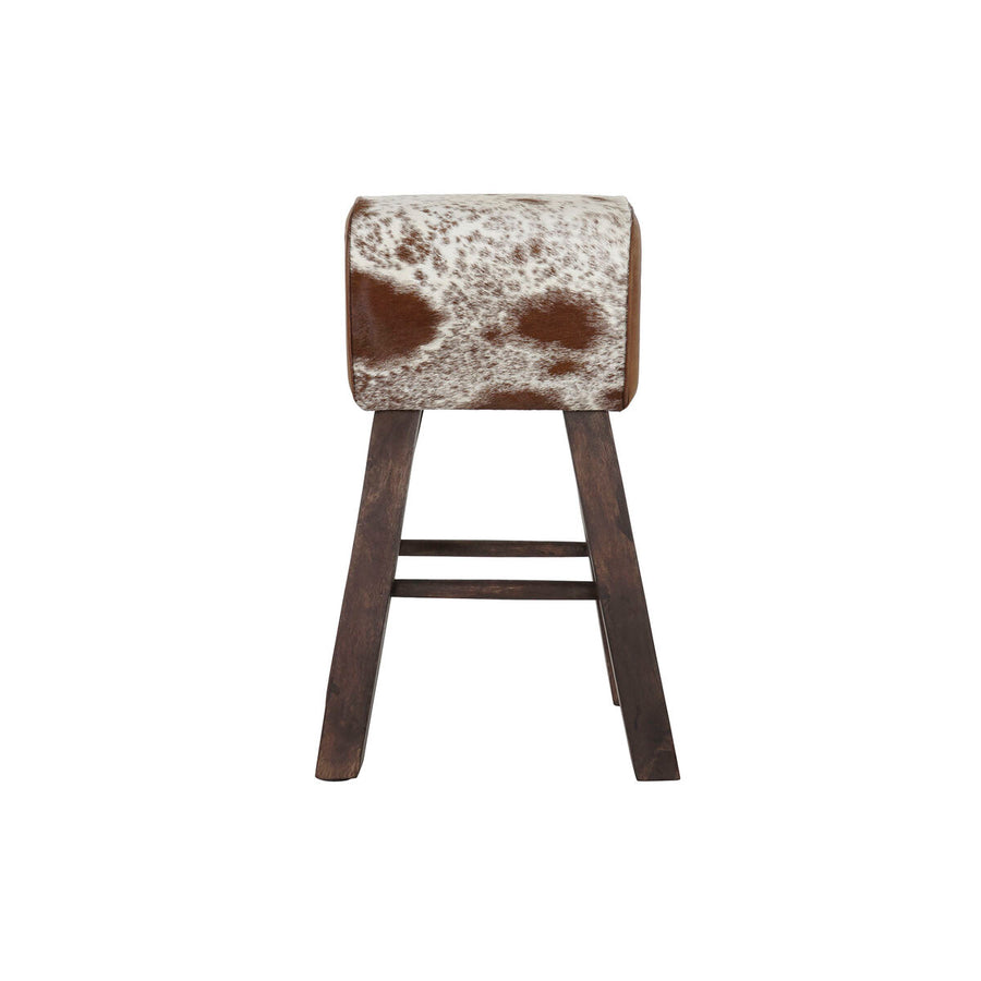 Stool DKD Home Decor Black Wood Brown Leather White (50 x 35 x 75 cm)