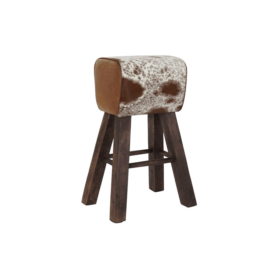 Stool DKD Home Decor Black Wood Brown Leather White (50 x 35 x 75 cm)