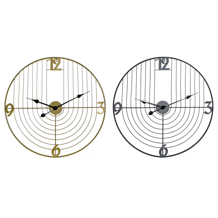 Wall Clock DKD Home Decor Black Golden Metal 60 x 3 x 60 cm Modern (2 Units)