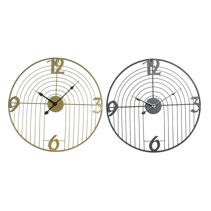 Wall Clock DKD Home Decor Black Golden Metal Modern 45 x 3 x 45 cm (2 Units)