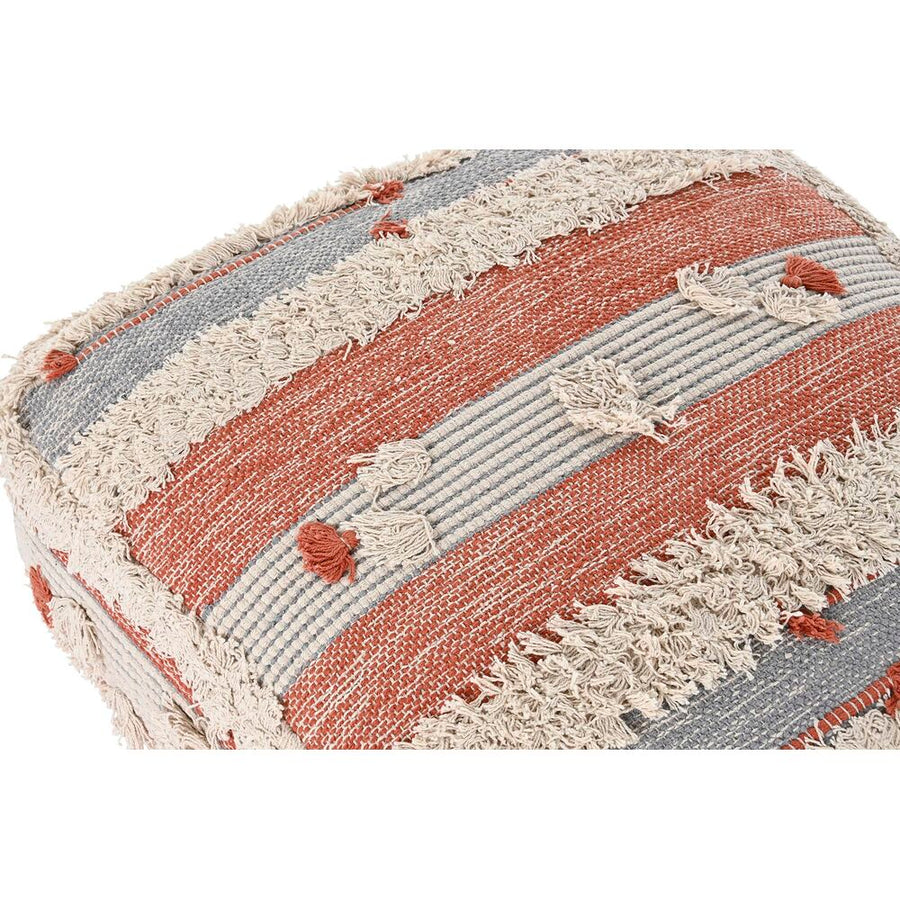 Pouffe DKD Home Decor Stripes Orange White 60 x 60 x 25 cm Boho