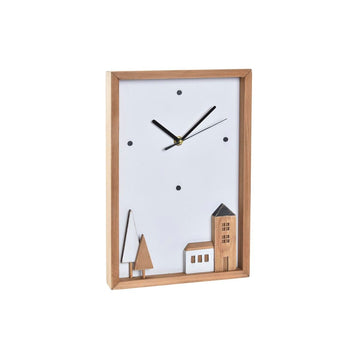 Wall Clock DKD Home Decor White Brown Wood Houses Urban 20 x 4 x 30 cm