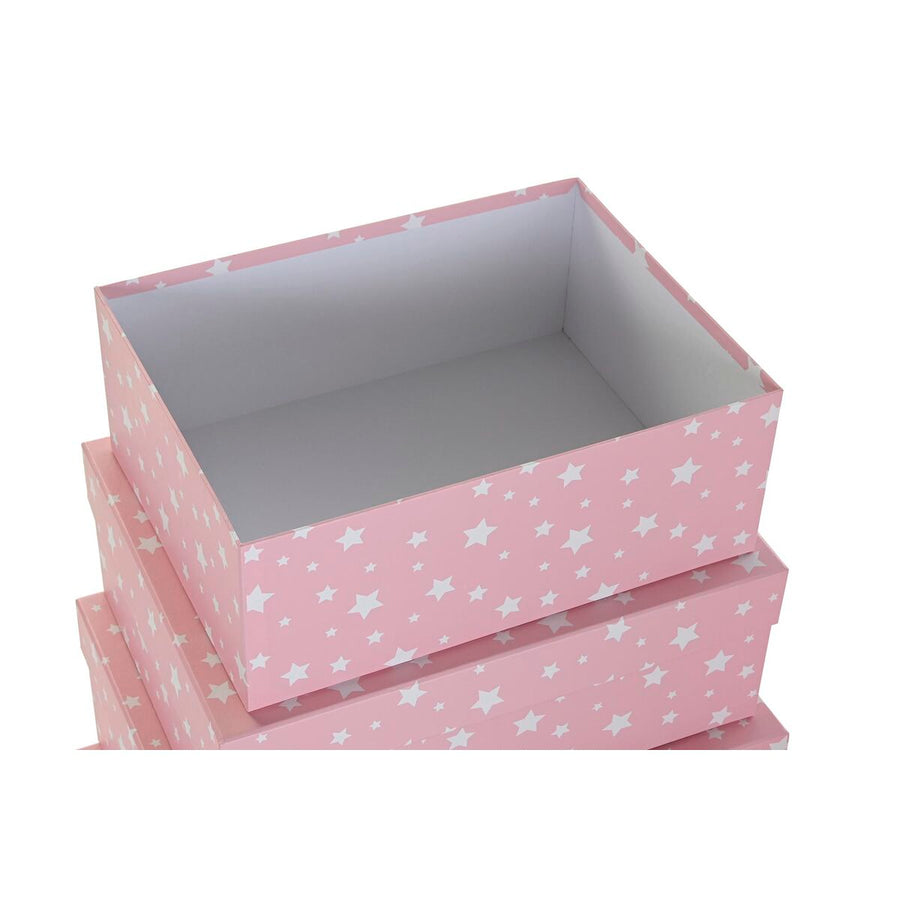 Set of Stackable Organising Boxes DKD Home Decor White Children's Light Pink Cardboard (43,5 x 33,5 x 15,5 cm)