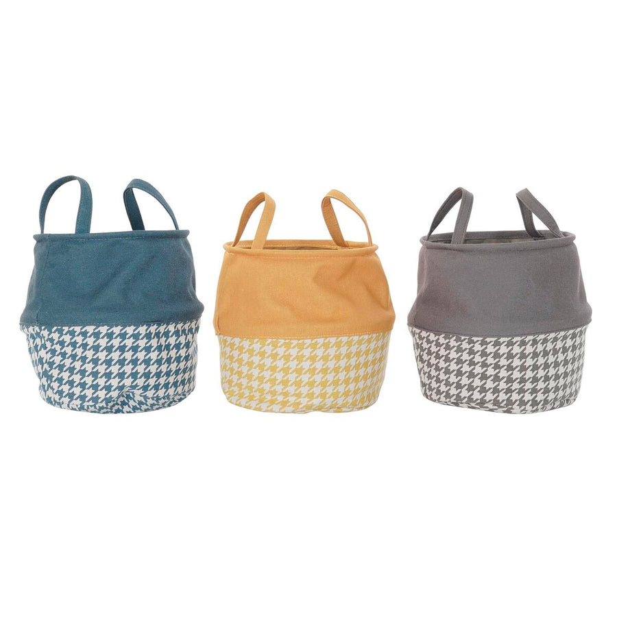 Laundry basket DKD Home Decor Houndstooth Yellow Grey Dark grey 28 x 28 x 28 cm (3 Units)