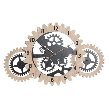 Wall Clock DKD Home Decor Natural Black MDF Gears (70 x 4 x 45 cm)