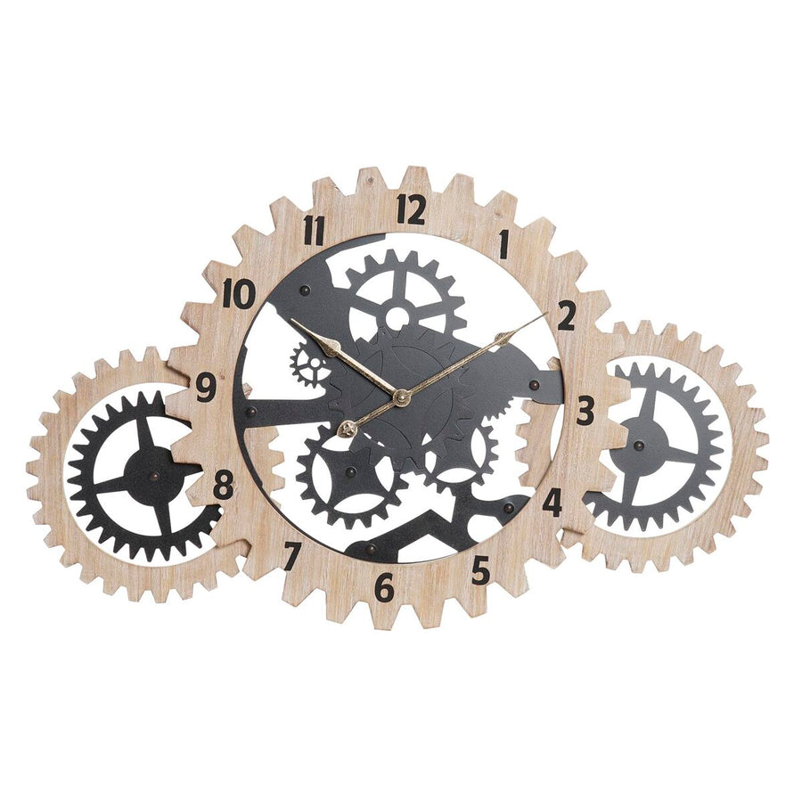 Wall Clock DKD Home Decor Natural Black MDF Gears (70 x 4 x 45 cm)