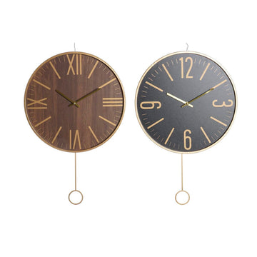 Wall Clock DKD Home Decor 40 x 4 x 40 cm Black Brown Iron Pendulum MDF Wood (2 Units)