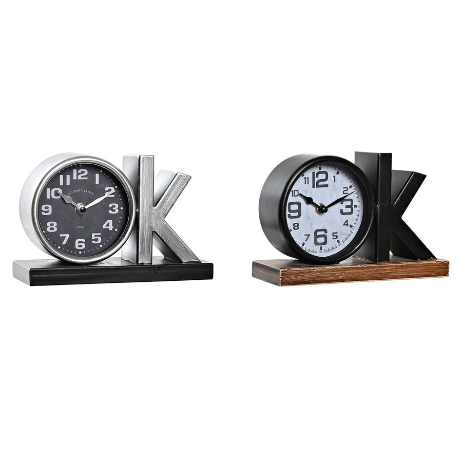 Table clock DKD Home Decor 23 x 8 x 15 cm Silver Black Iron (2 Units)