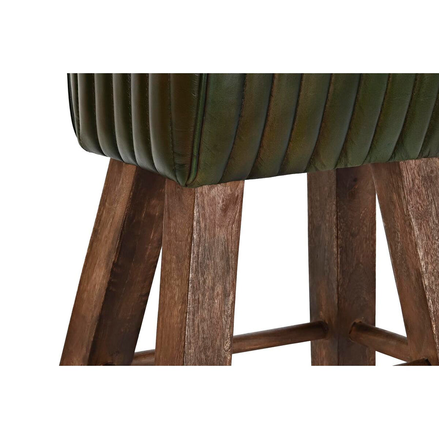 Stool DKD Home Decor Wood Brown Leather Green (41 x 30 x 79 cm)