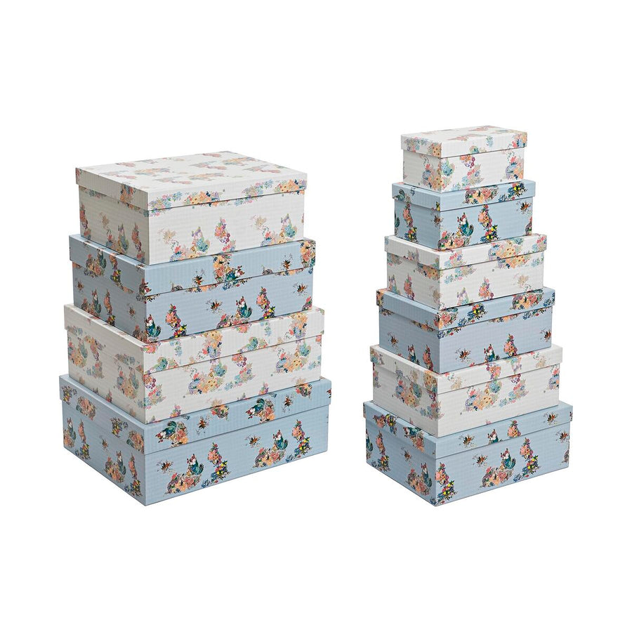 Set of Stackable Organising Boxes DKD Home Decor Blue White Flowers Cardboard (43,5 x 33,5 x 15,5 cm)