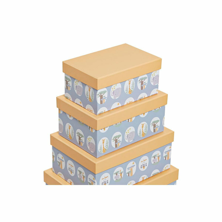 Set of Stackable Organising Boxes DKD Home Decor animals Blue Cardboard (43,5 x 33,5 x 15,5 cm)