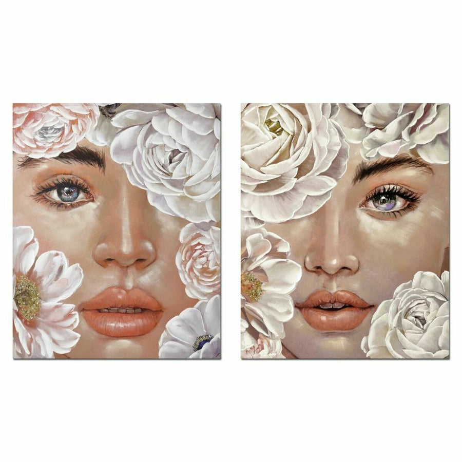 Painting DKD Home Decor Flowers 80 x 3 x 100 cm Romantic (2 Units)