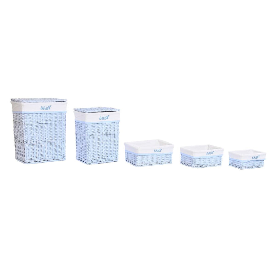 Set of Baskets DKD Home Decor Blue Polyester Children's wicker (44 x 34 x 56 cm)