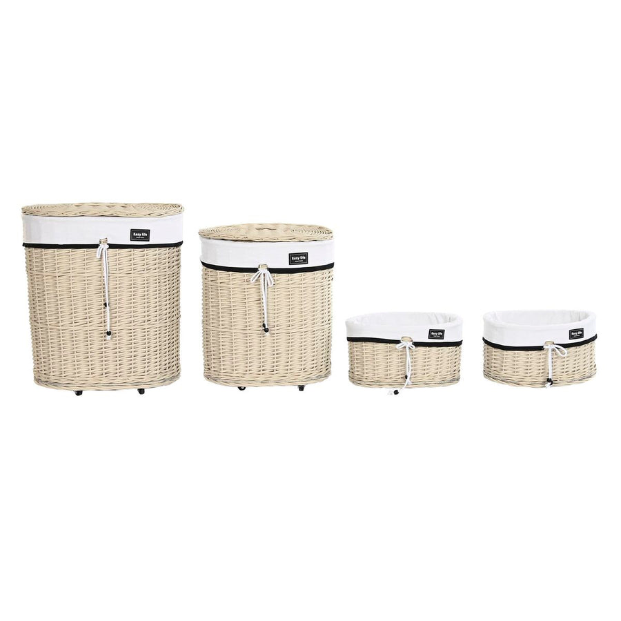 Set of Baskets DKD Home Decor 51 x 38 x 58 cm Beige Polyester White wicker