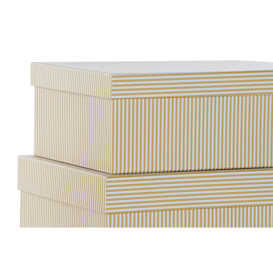 Set of Stackable Organising Boxes DKD Home Decor White Squared Cardboard Mustard (43,5 x 33,5 x 15,5 cm)