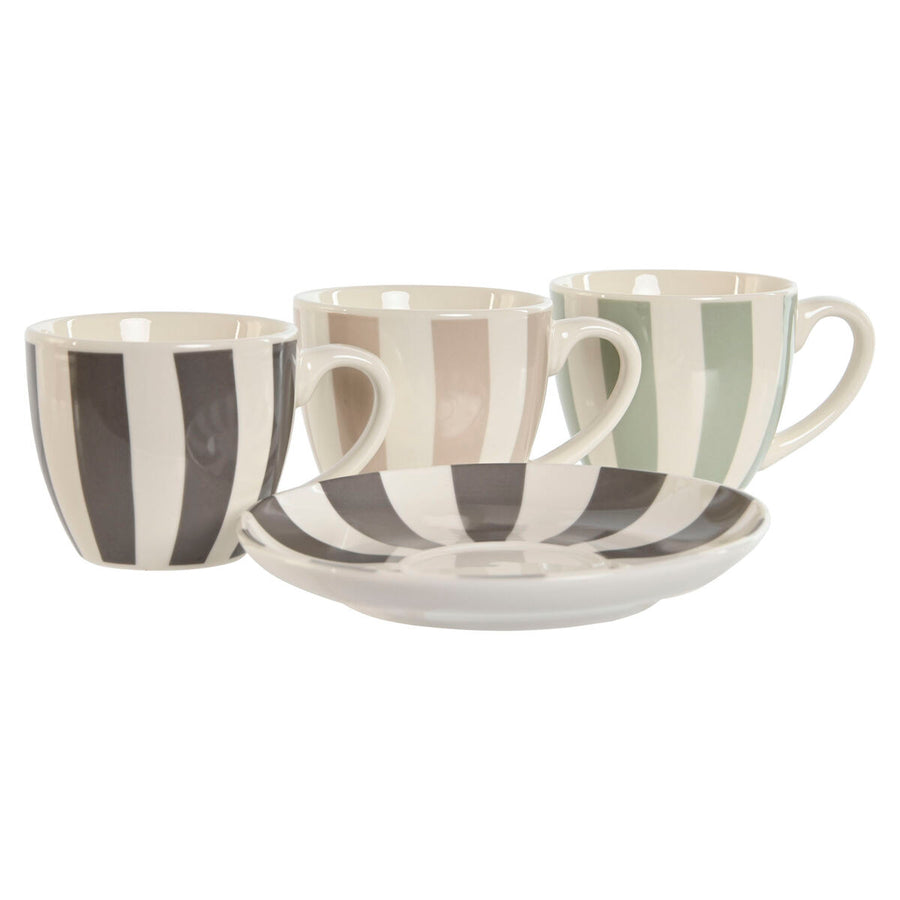 Set of 6 Cups with Plate Home ESPRIT Green Beige Grey Porcelain 90 ml