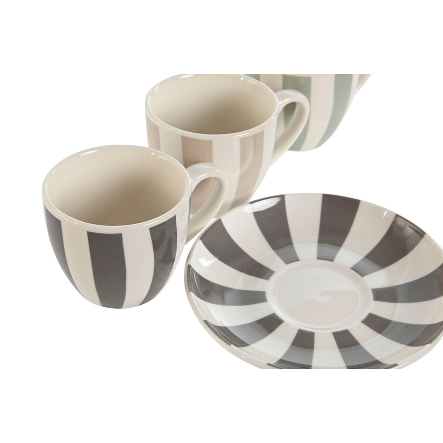 Set of 6 Cups with Plate Home ESPRIT Green Beige Grey Porcelain 90 ml