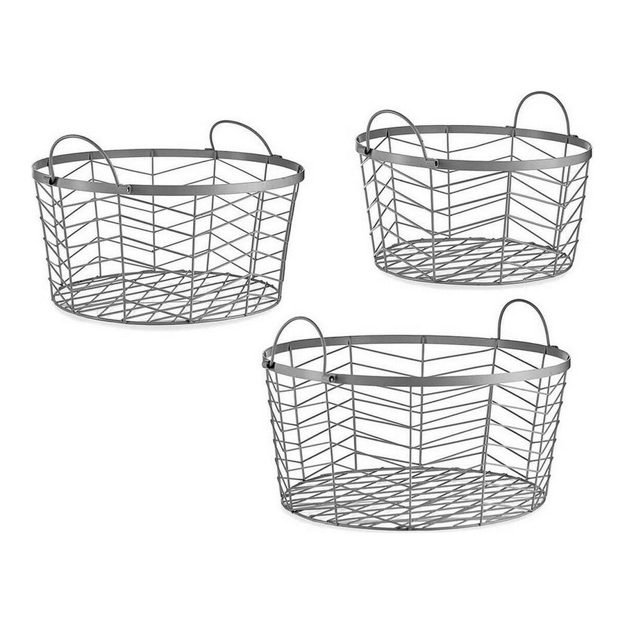 Set of Baskets Circular Silver Metal (3 pcs)