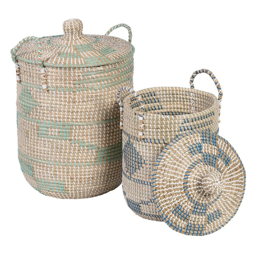 Set of Baskets Natural Grey Natural Fibre 38 x 38 x 58 cm (2 Pieces)