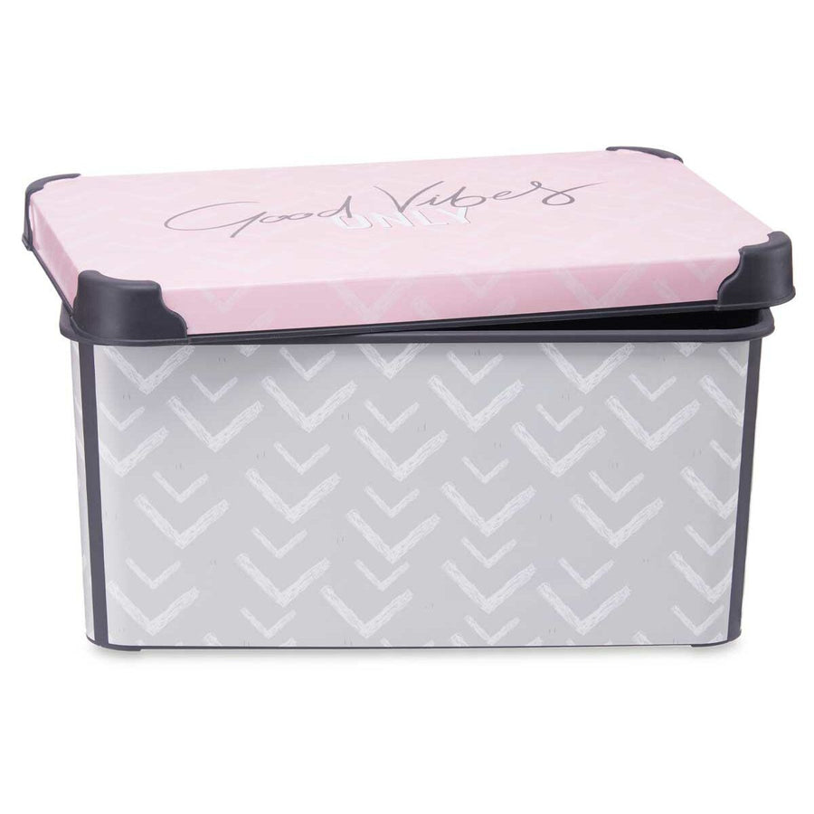 Storage Box with Lid Vibes Grey Pink Plastic 10 L (22,7 x 16,5 x 34,5 cm) (12 Units)